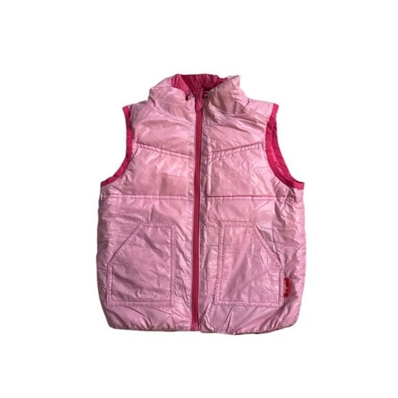 Reversible Pinkeneid Girls Puffer Vest With Packable Bag 3T Lightweight Quilted - Picture 3 of 7